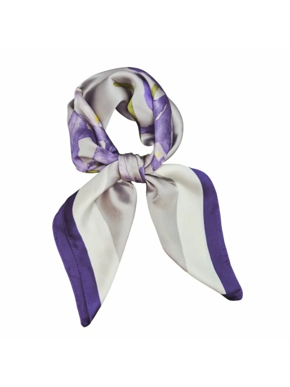 ✨Silky Satin Square Scarf Luxury Accessory Floral Iris Purple Bandana Head Neck✨